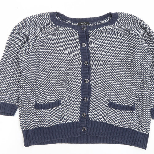 M&Co Women’s Blue Cotton Cardigan M Crew Neck Knit 3/4 Sleeve