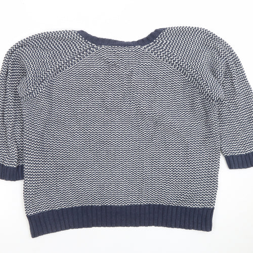 M&Co Women’s Blue Cotton Cardigan M Crew Neck Knit 3/4 Sleeve