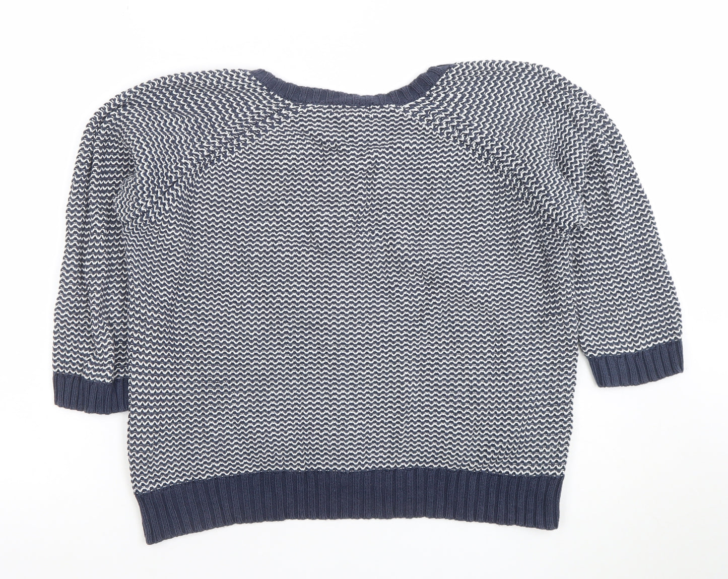 M&Co Women’s Blue Cotton Cardigan M Crew Neck Knit 3/4 Sleeve