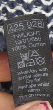 M&Co Women’s Blue Cotton Cardigan M Crew Neck Knit 3/4 Sleeve