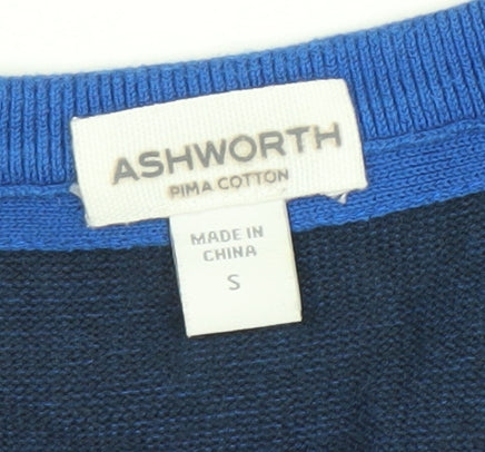 Ashworth Women's Blue V-Neck Cotton Knit Jumper Size S