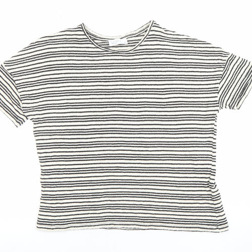 Papaya Women Black Striped Short Sleeve Cotton Blend T-Shirt Size 14