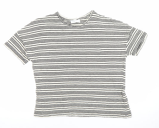 Papaya Women Black Striped Short Sleeve Cotton Blend T-Shirt Size 14