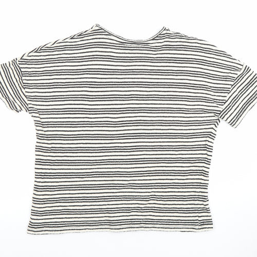 Papaya Women Black Striped Short Sleeve Cotton Blend T-Shirt Size 14