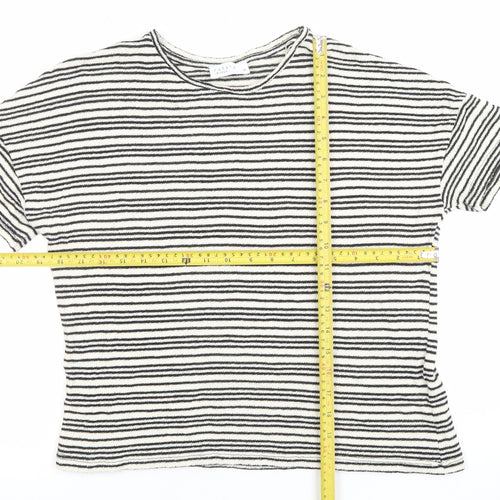 Papaya Women Black Striped Short Sleeve Cotton Blend T-Shirt Size 14