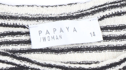 Papaya Women Black Striped Short Sleeve Cotton Blend T-Shirt Size 14