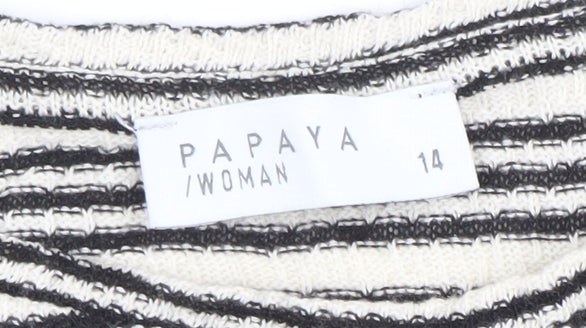 Papaya Women Black Striped Short Sleeve Cotton Blend T-Shirt Size 14