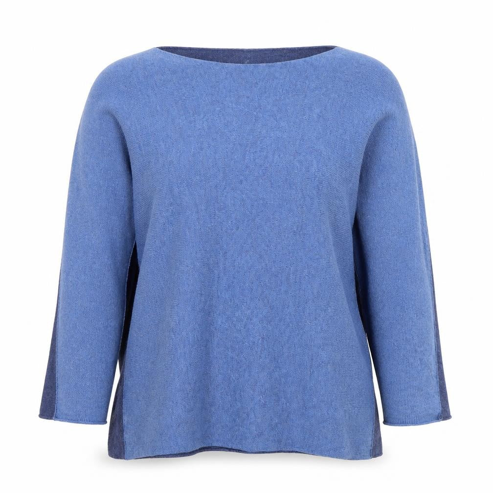 Front view of Collezione Gaia women’s blue wool blend jumper m boat neck