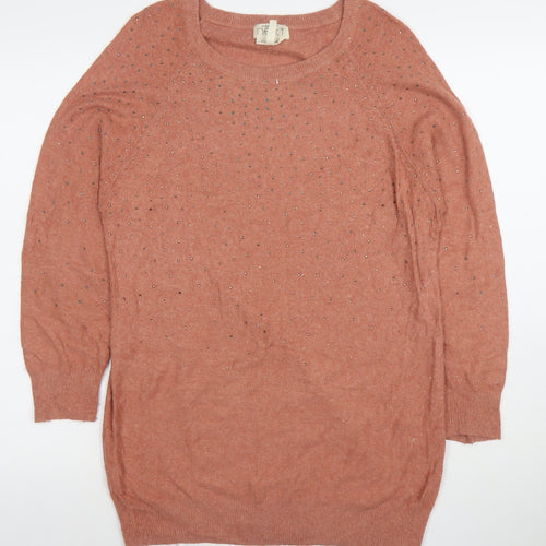 Next Women’s Brown Angora Blend Studded Knit Jumper Size 10