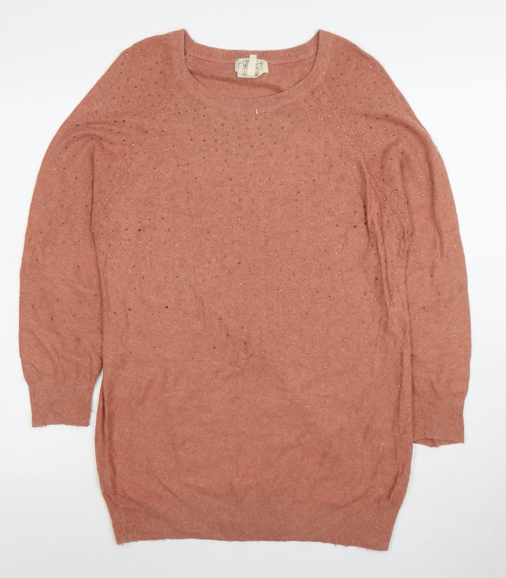 Next Women’s Brown Angora Blend Studded Knit Jumper Size 10