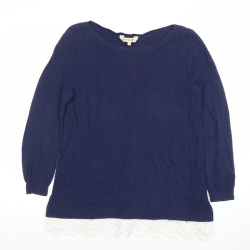 Esprit Women Blue Cotton Knit Lace Hem Jumper Size 12