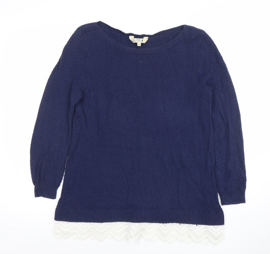 Esprit Women Blue Cotton Knit Lace Hem Jumper Size 12
