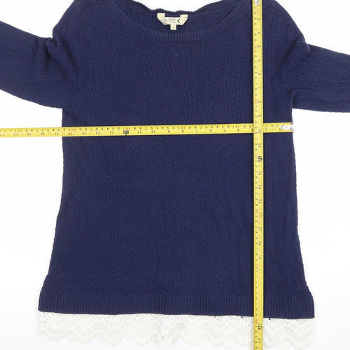 Esprit Women Blue Cotton Knit Lace Hem Jumper Size 12