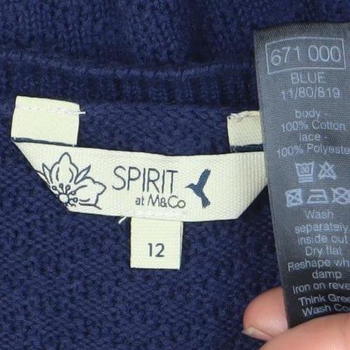 Esprit Women Blue Cotton Knit Lace Hem Jumper Size 12