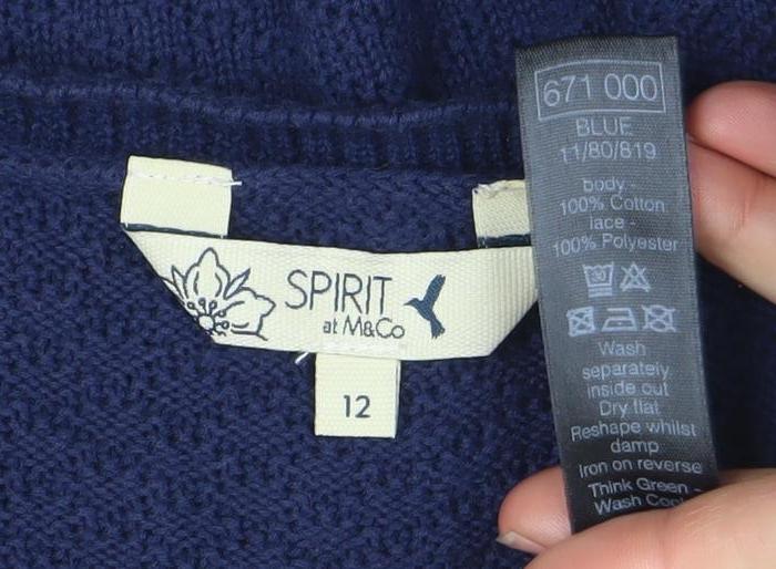 Esprit Women Blue Cotton Knit Lace Hem Jumper Size 12