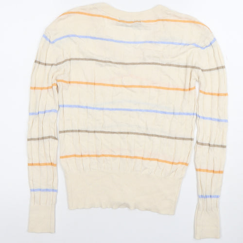 Marks and Spencer Womens Beige Striped V-Neck Cotton Jumper XS