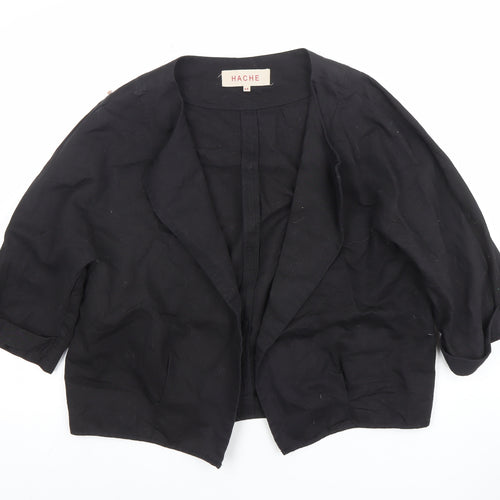 Hache Womens Black Linen Cotton Blazer Size 14 Relaxed Fit
