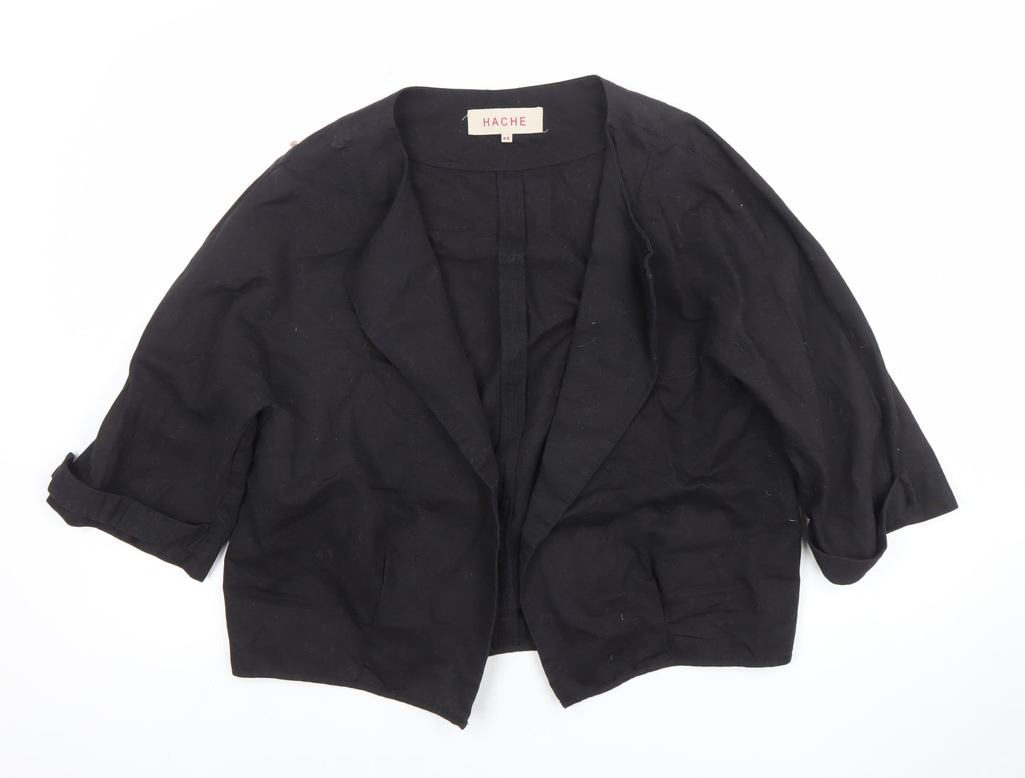 Hache Womens Black Linen Cotton Blazer Size 14 Relaxed Fit