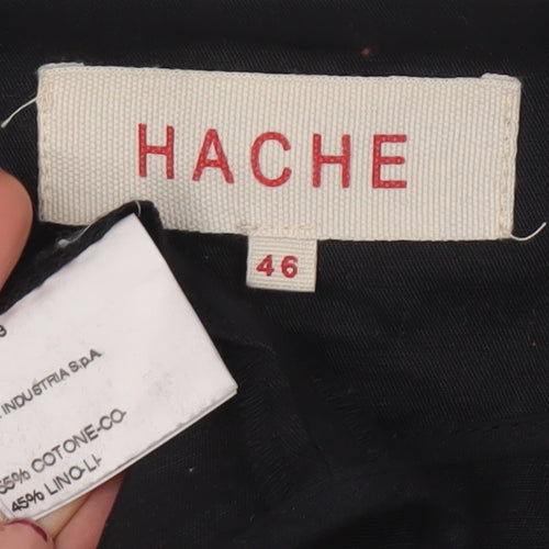 Hache Womens Black Linen Cotton Blazer Size 14 Relaxed Fit