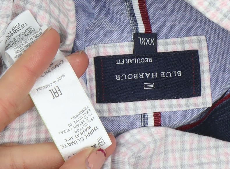 Blue Harbour Men's Pink Check Long Sleeve Cotton Dress Shirt 3XL Regular Fit