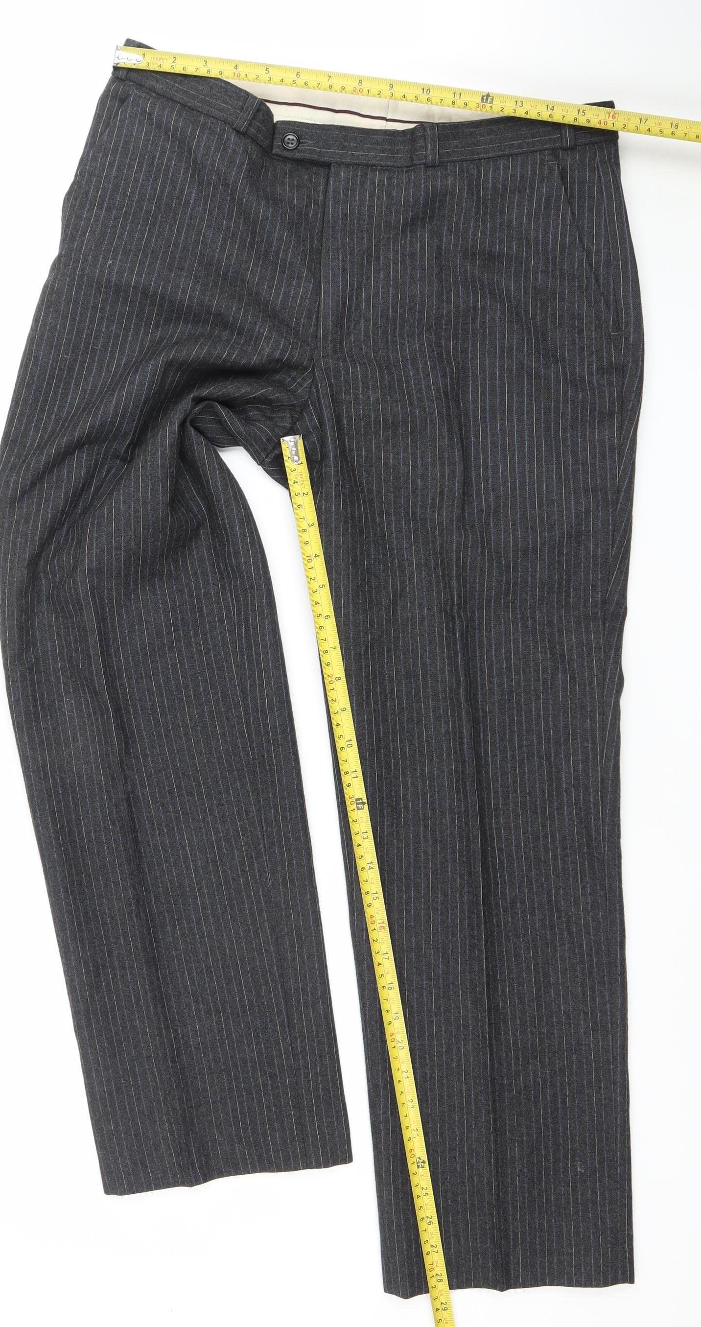 Burton Men’s Grey Pinstripe Wool Dress Trousers 34W 29L