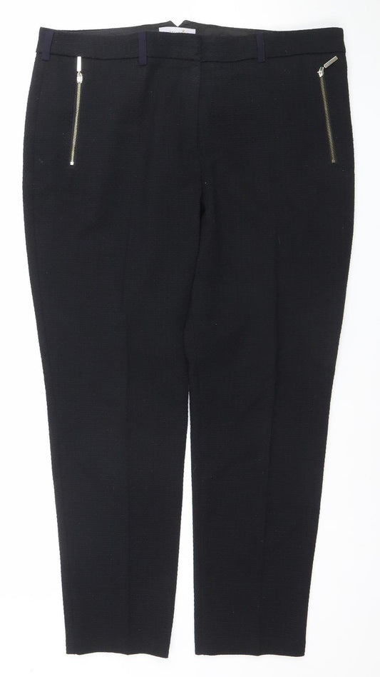 Marks and Spencer Women's Black Size 16 Slim Trousers with Zip Detail