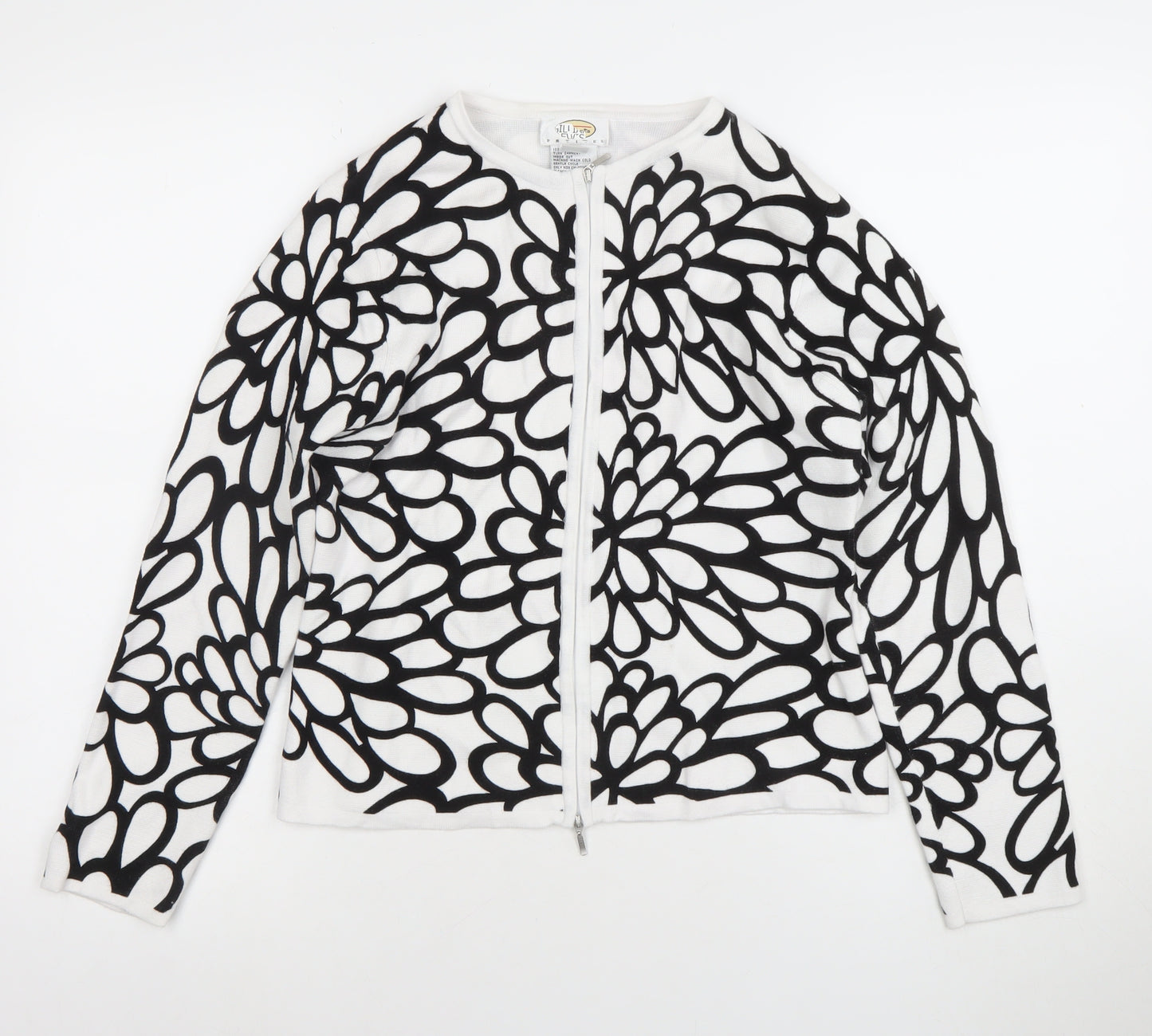 Lilli Ann Knits Women’s White Floral Cotton Full Zip Cardigan M