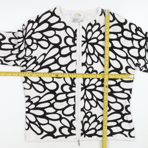 Lilli Ann Knits Women’s White Floral Cotton Full Zip Cardigan M