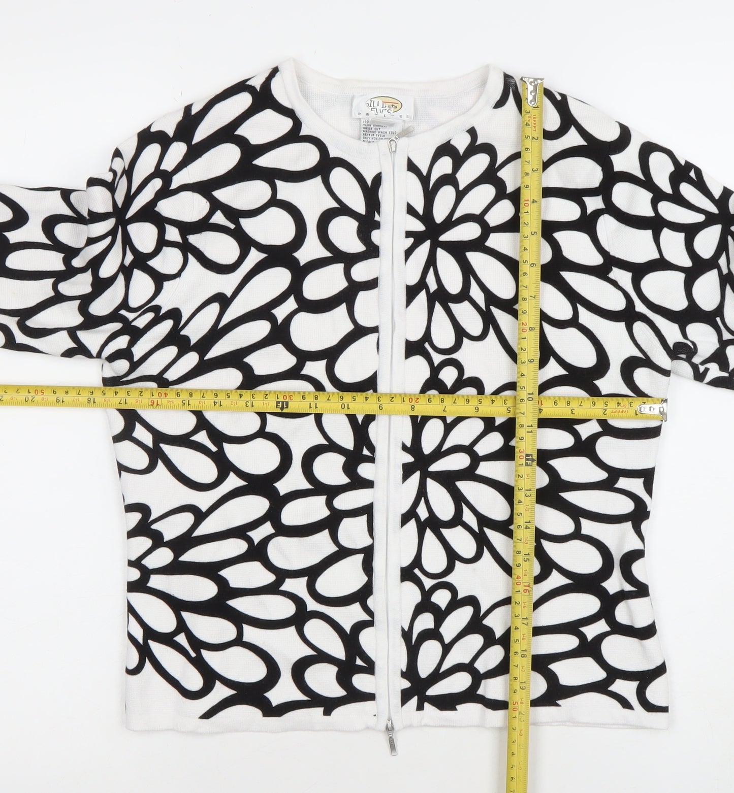 Lilli Ann Knits Women’s White Floral Cotton Full Zip Cardigan M