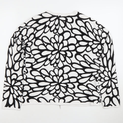 Lilli Ann Knits Women’s White Floral Cotton Full Zip Cardigan M