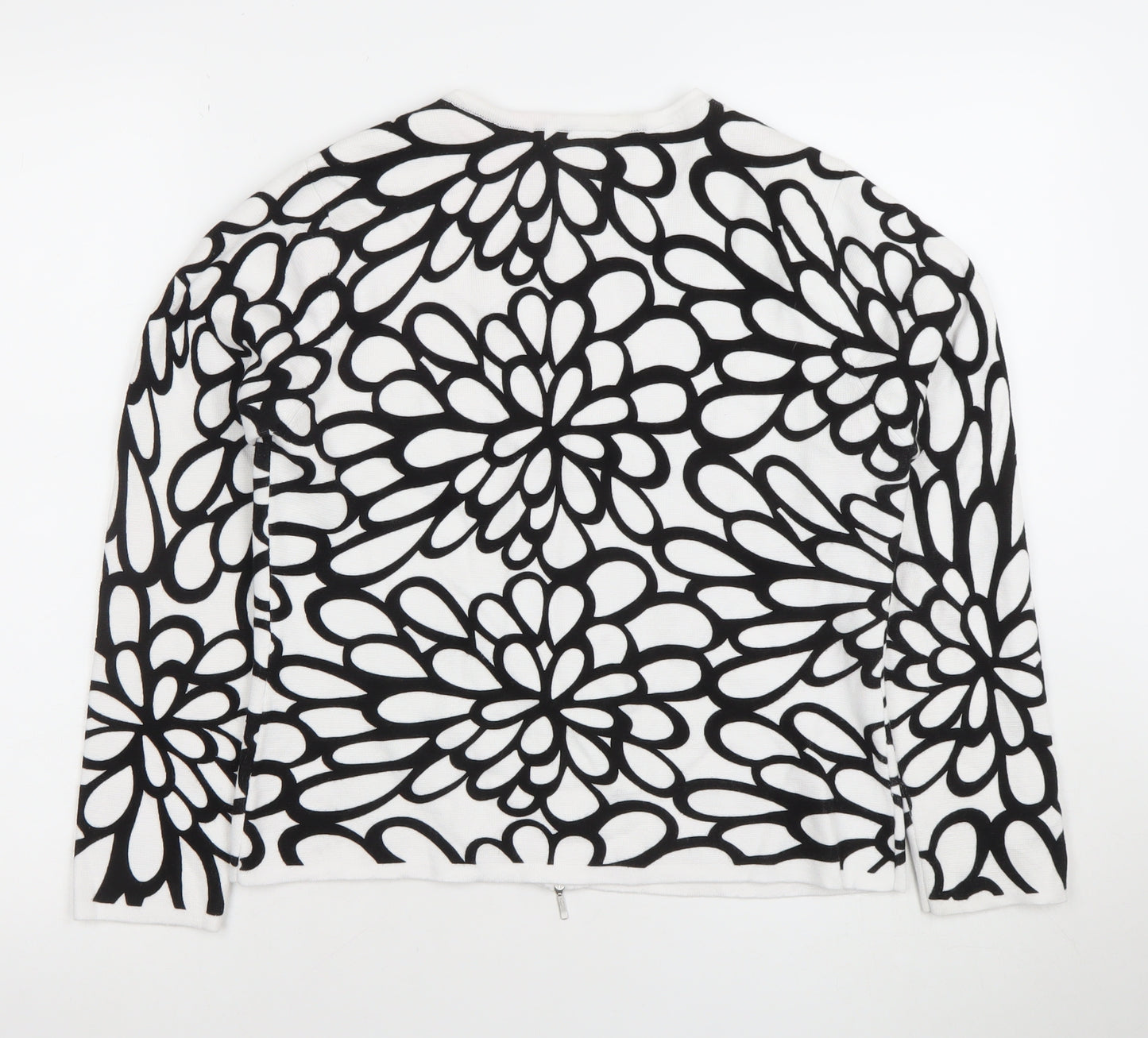 Lilli Ann Knits Women’s White Floral Cotton Full Zip Cardigan M