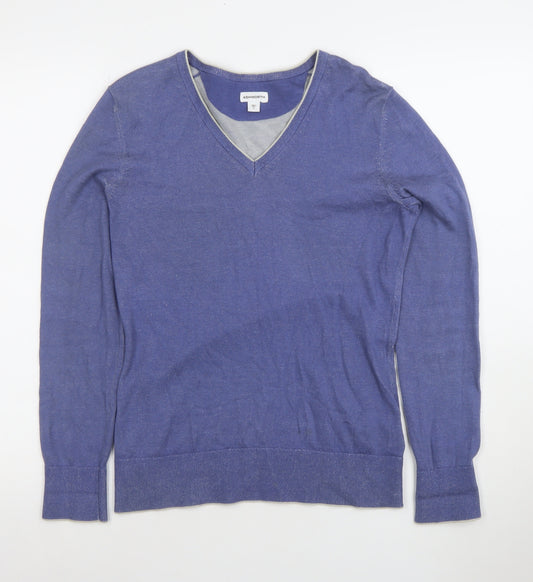 Ashworth Women's Blue V-Neck Cotton Pullover Jumper Size S