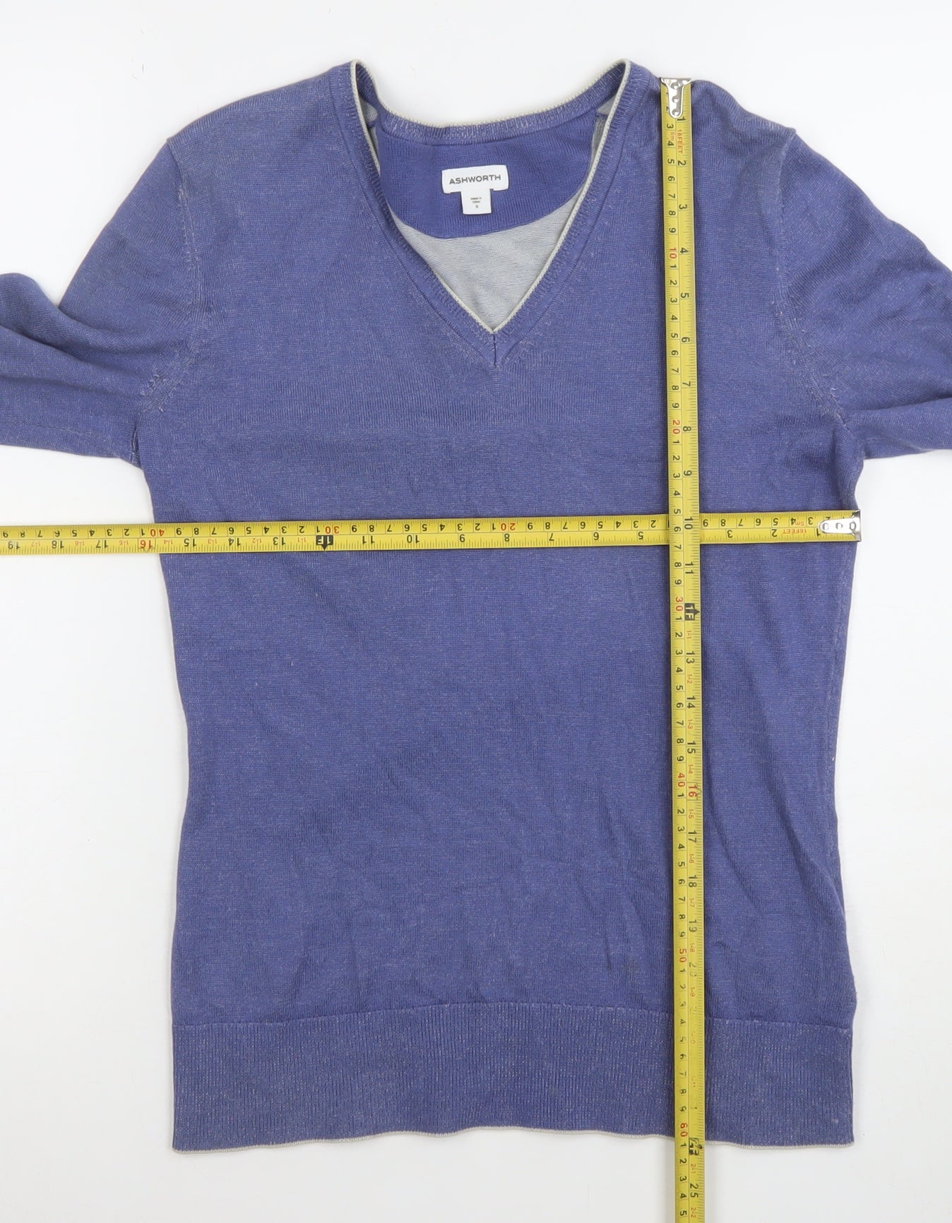 Ashworth Women's Blue V-Neck Cotton Pullover Jumper Size S