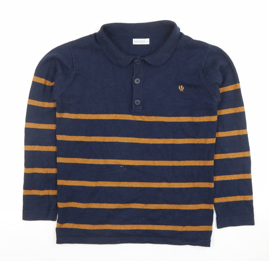 FatFace Boys Navy Striped Cotton Henley Jumper 11-12 Years