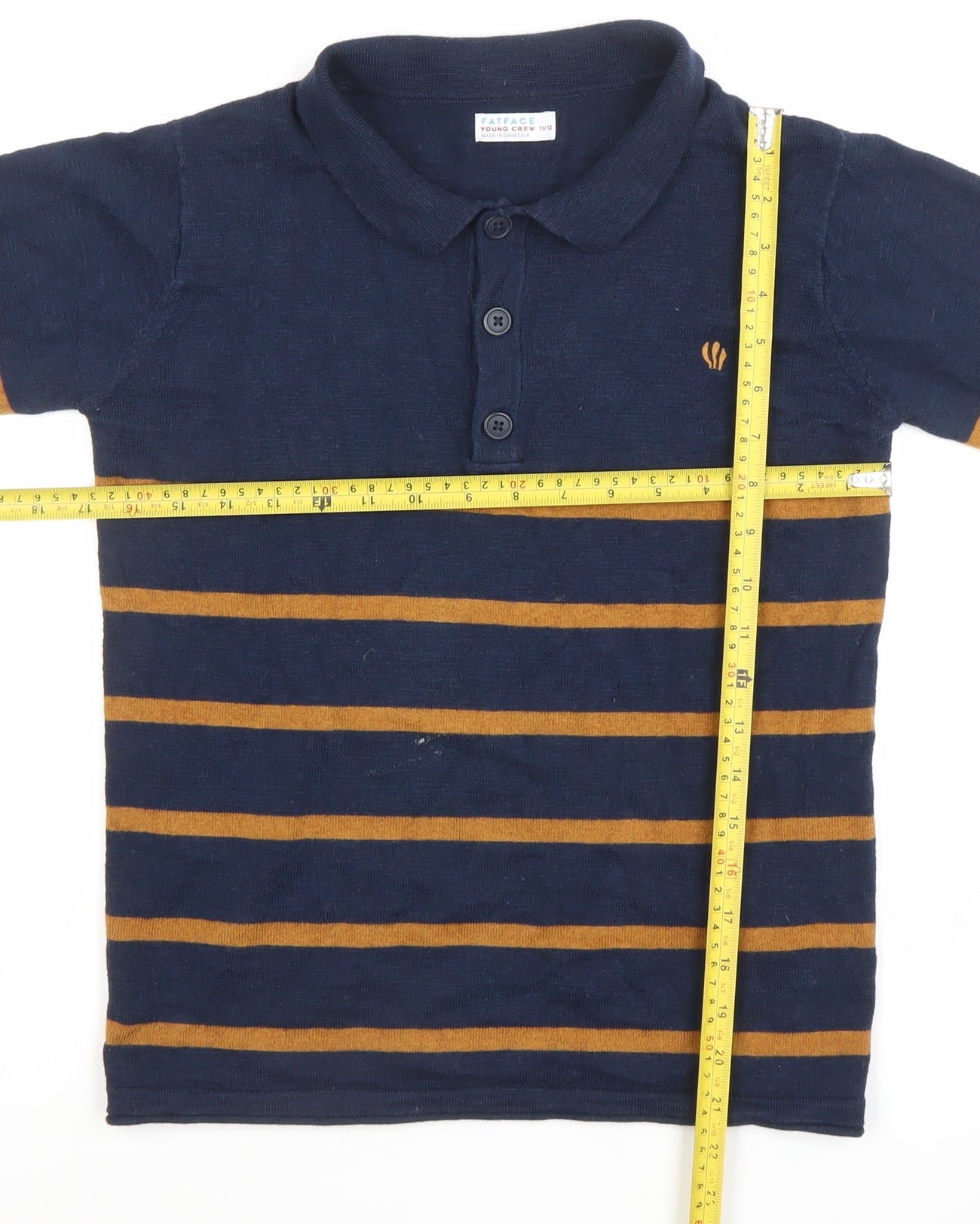 FatFace Boys Navy Striped Cotton Henley Jumper 11-12 Years