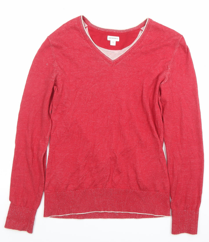 Ashworth Womens Red V-Neck Cotton Knit Jumper Size S