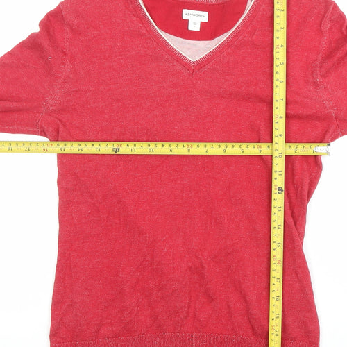 Ashworth Womens Red V-Neck Cotton Knit Jumper Size S