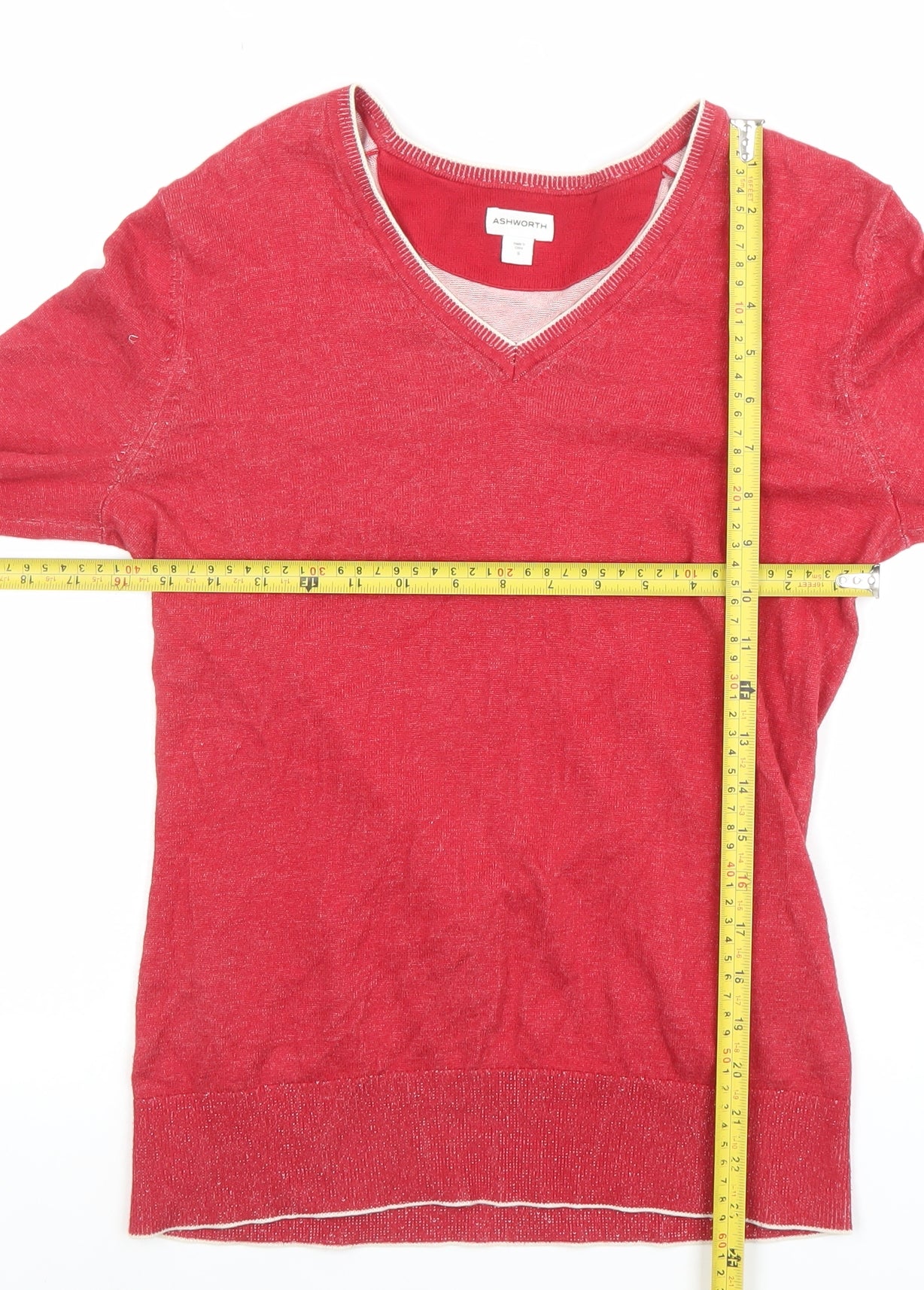 Ashworth Womens Red V-Neck Cotton Knit Jumper Size S