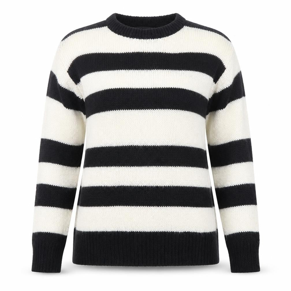 Front view of New Look Women's Black Ivory Striped Knit Jumper, size S