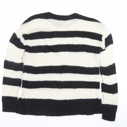 New Look Women's Black Ivory Striped Knit Jumper Size S
