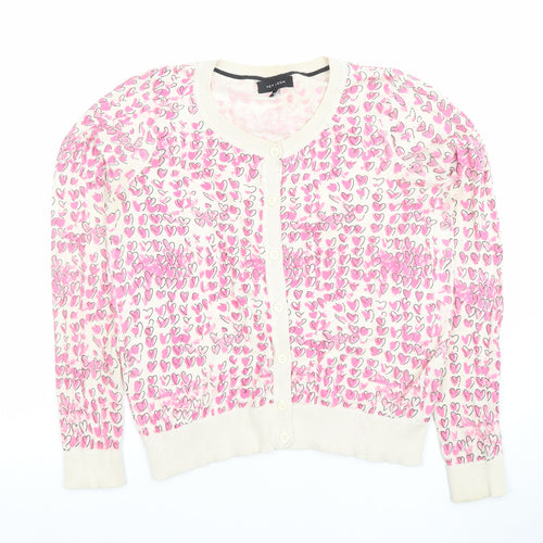 New Look Women's Multicoloured Heart Print Cotton Cardigan Size 10