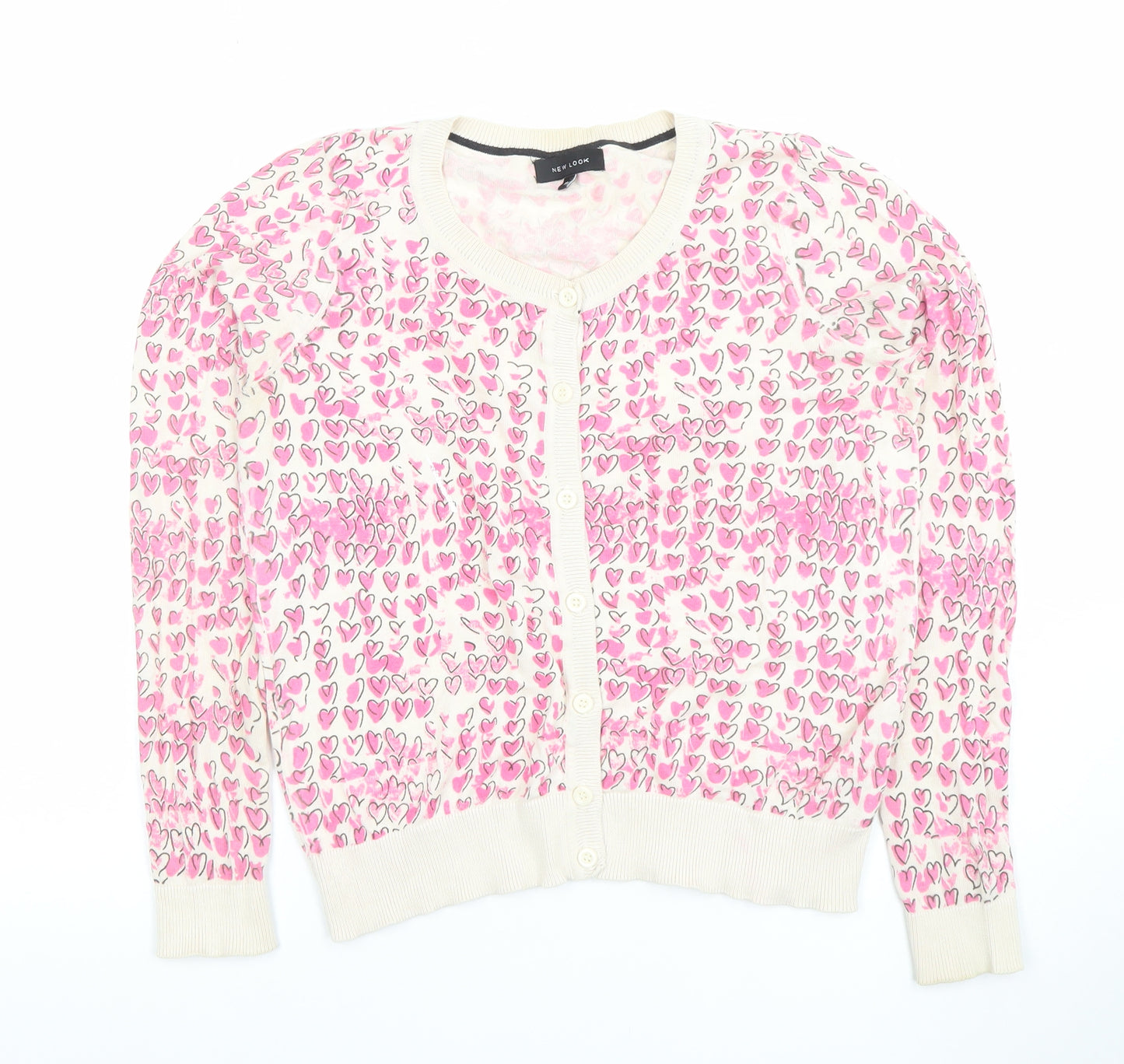 New Look Women's Multicoloured Heart Print Cotton Cardigan Size 10