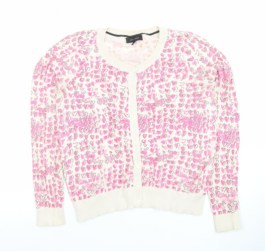 New Look Women's Multicoloured Heart Print Cotton Cardigan Size 10