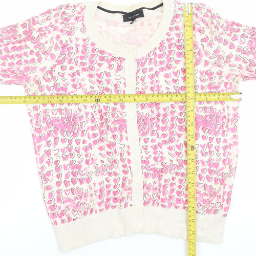 New Look Women's Multicoloured Heart Print Cotton Cardigan Size 10