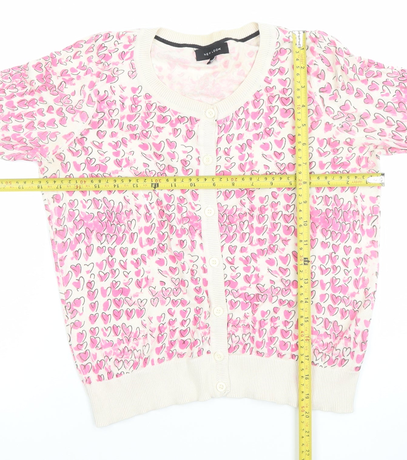 New Look Women's Multicoloured Heart Print Cotton Cardigan Size 10
