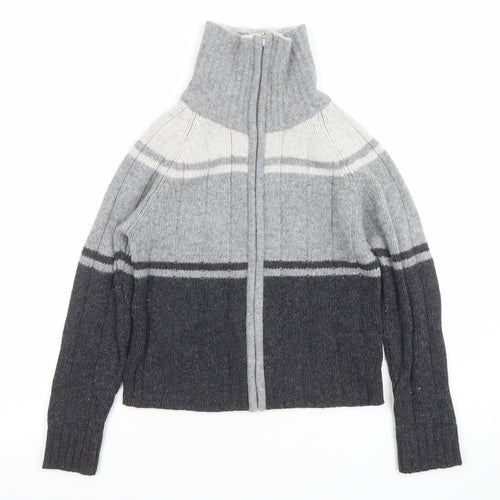 Chevignon Boys Grey Wool Full Zip Roll Neck Jumper Size 6