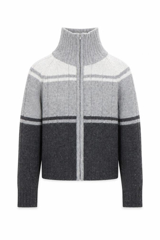 Chevignon Boys Grey Wool Full Zip Roll Neck Jumper Size 6