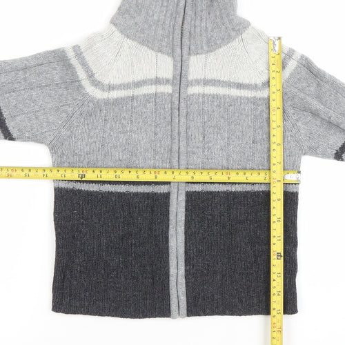 Chevignon Boys Grey Wool Full Zip Roll Neck Jumper Size 6