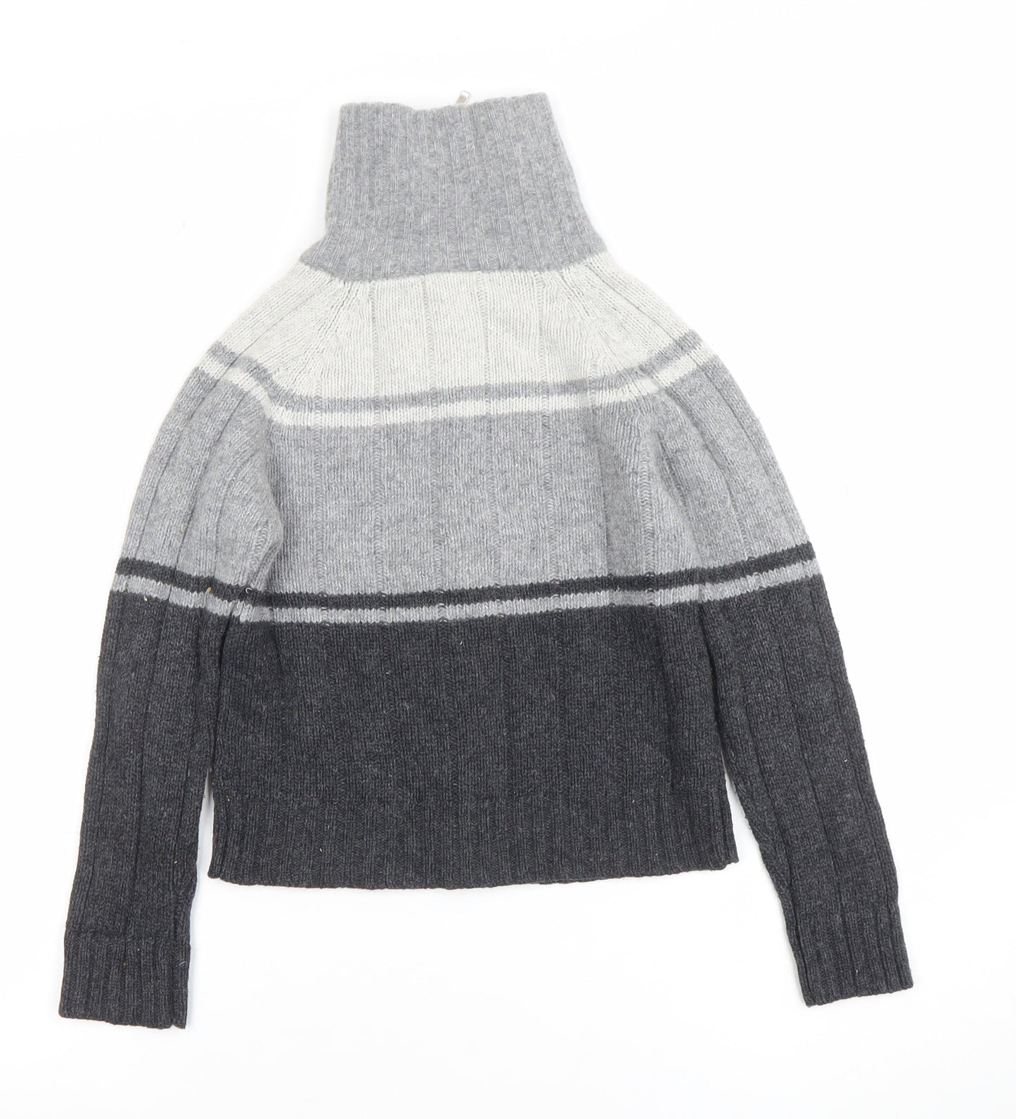 Chevignon Boys Grey Wool Full Zip Roll Neck Jumper Size 6