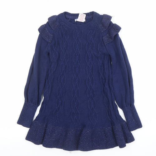 Marks and Spencer Girls Blue Knit Bow Sweater Dress 5-6 Years
